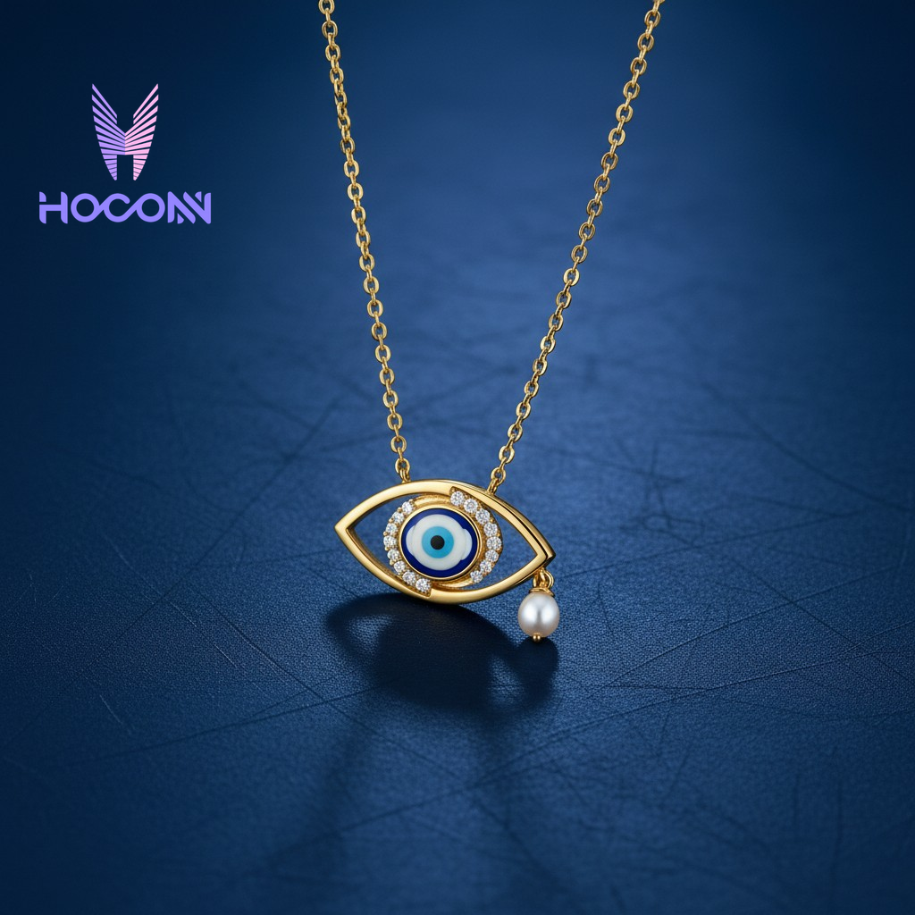 Evil Eye Pearl Drop Silver Necklace With Chain