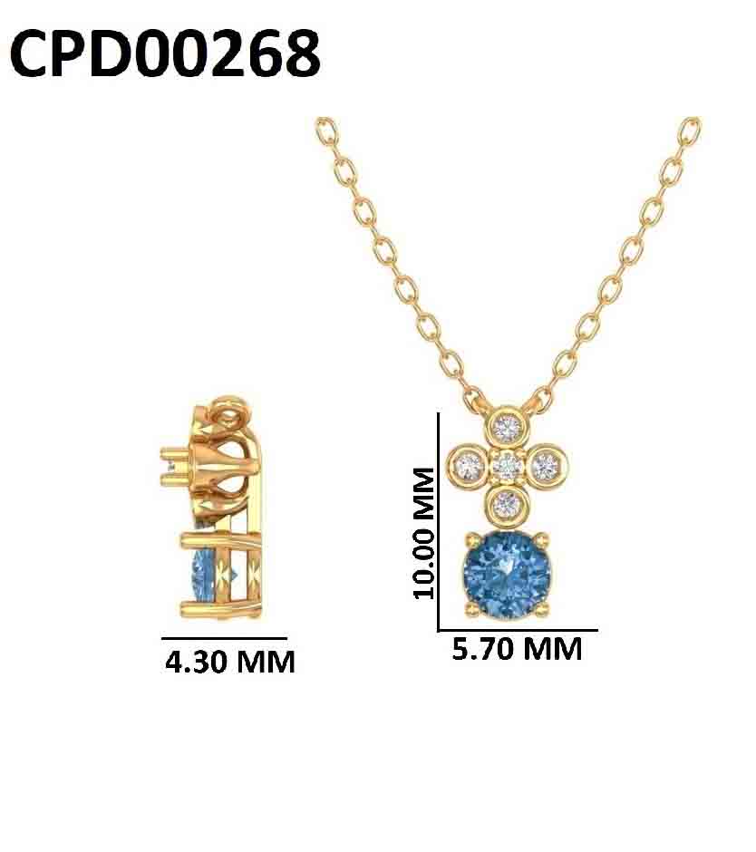 Blue Drop Floral 925 Silver Diamond Pendant With Chain