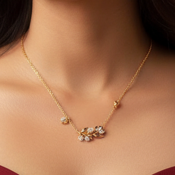 Gold Plated Pearl Bud Floral Silver Pendant With Chain