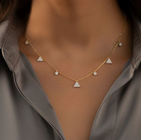 Triangle Drop 925 Silver Gold Plated Necklace
