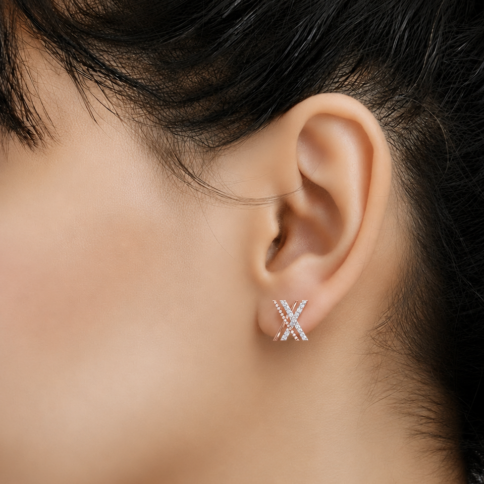 Criss Cross Diamond 925 Silver Stud Earrings