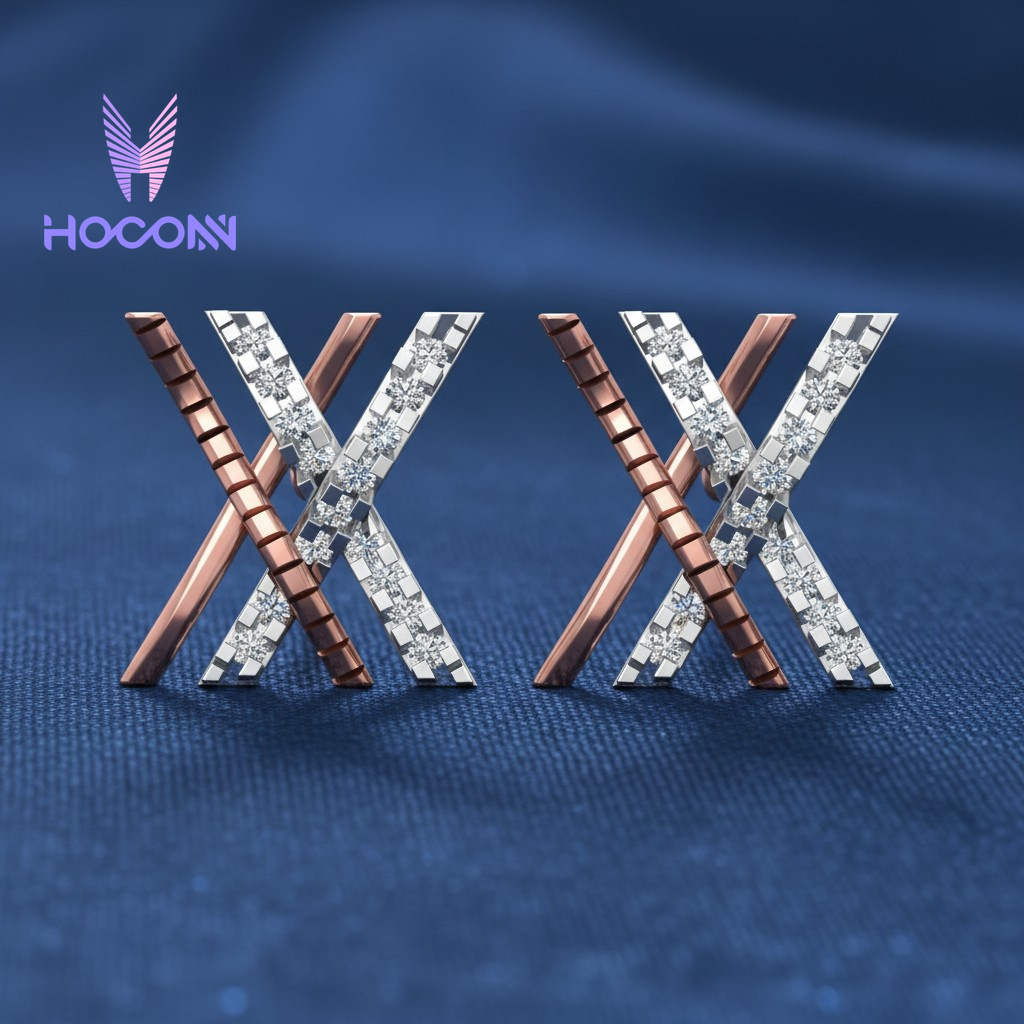 Criss Cross Diamond 925 Silver Stud Earrings