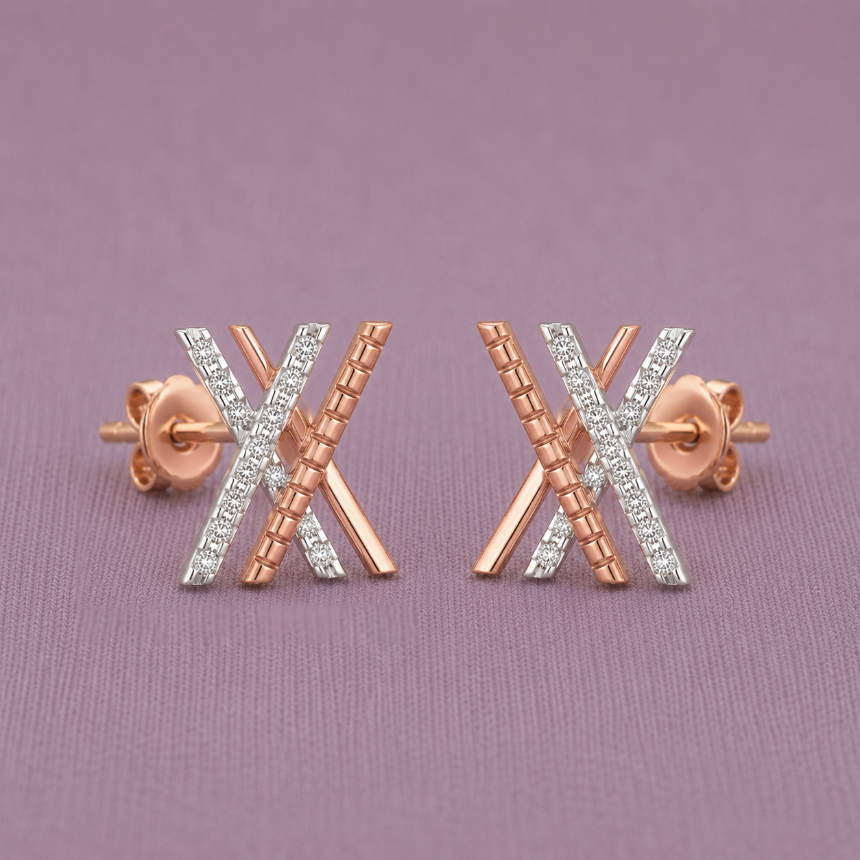 Criss Cross Diamond 925 Silver Stud Earrings