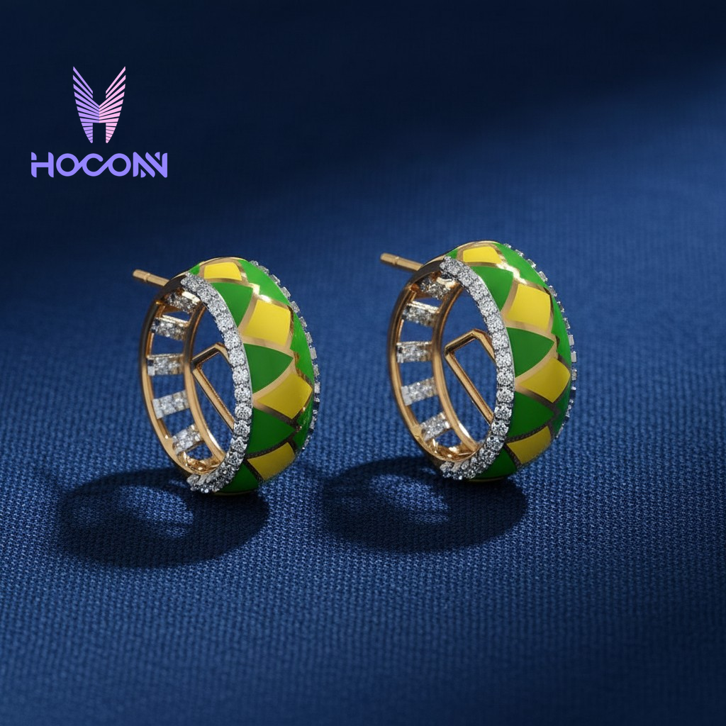 Diamond Rim Enamel 925 Silver Stud