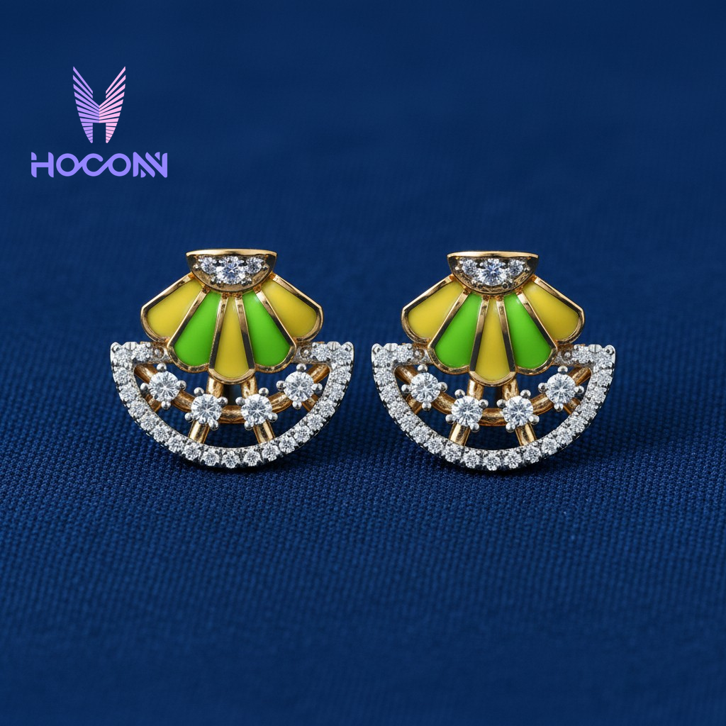 Floral Fan Enamel 925 Silver Stud Earrings