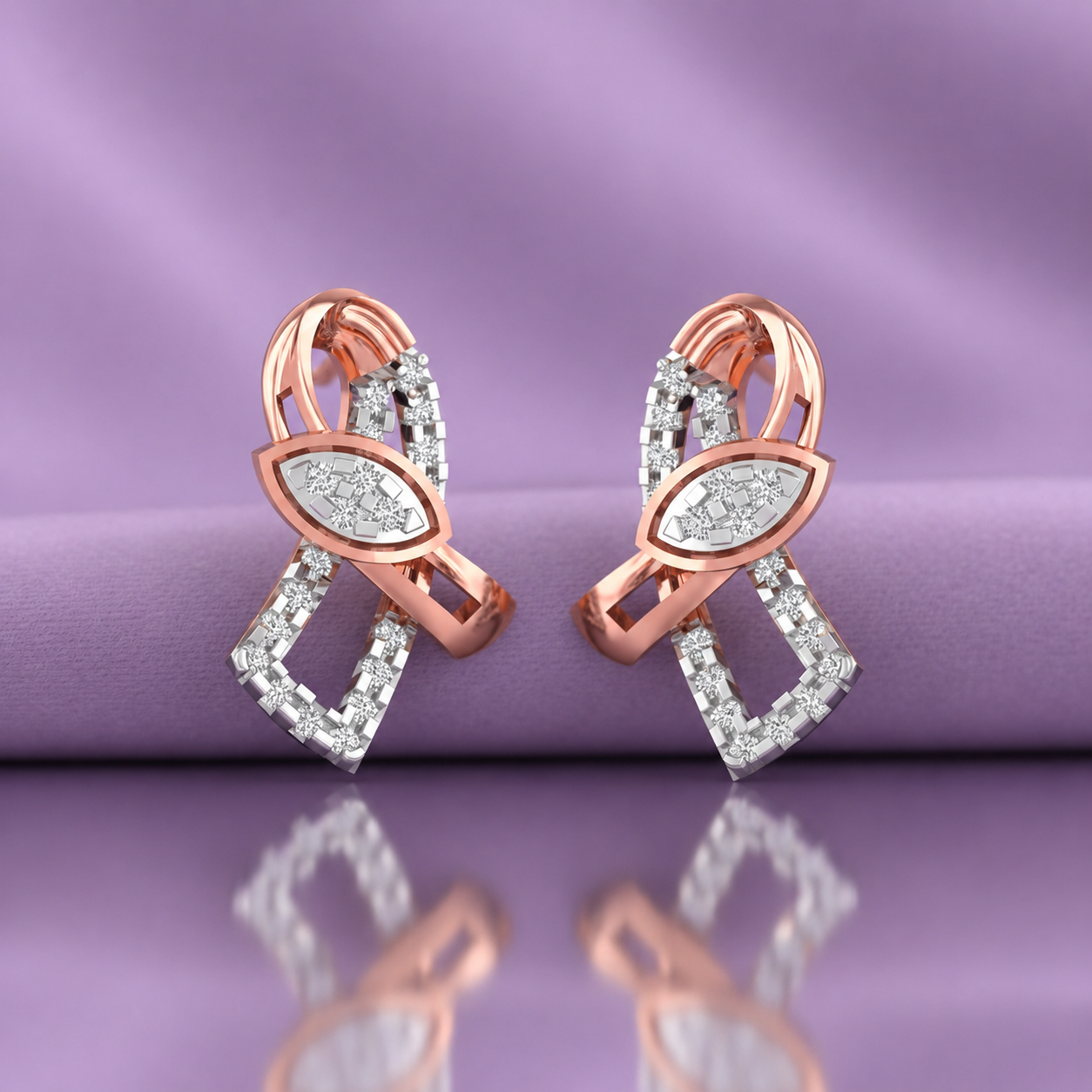 Ribbon Knot Diamond 925 Silver Stud
