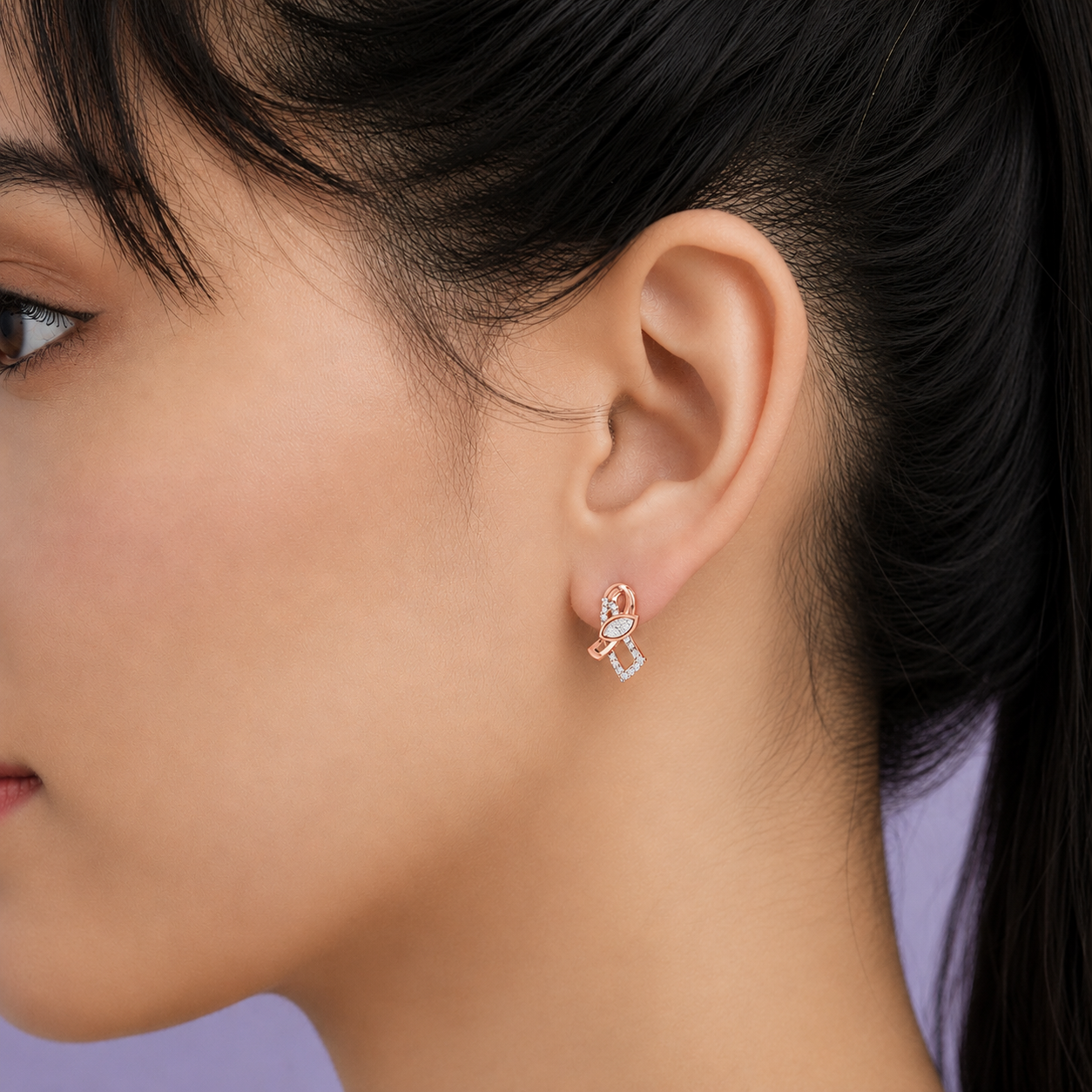 Ribbon Knot Diamond 925 Silver Stud
