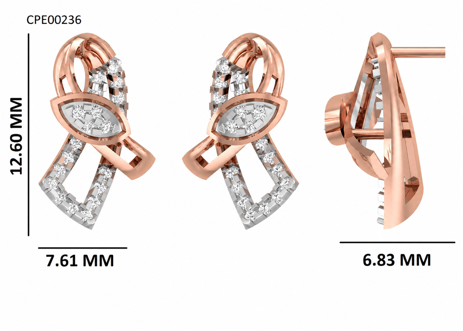Ribbon Knot Diamond 925 Silver Stud