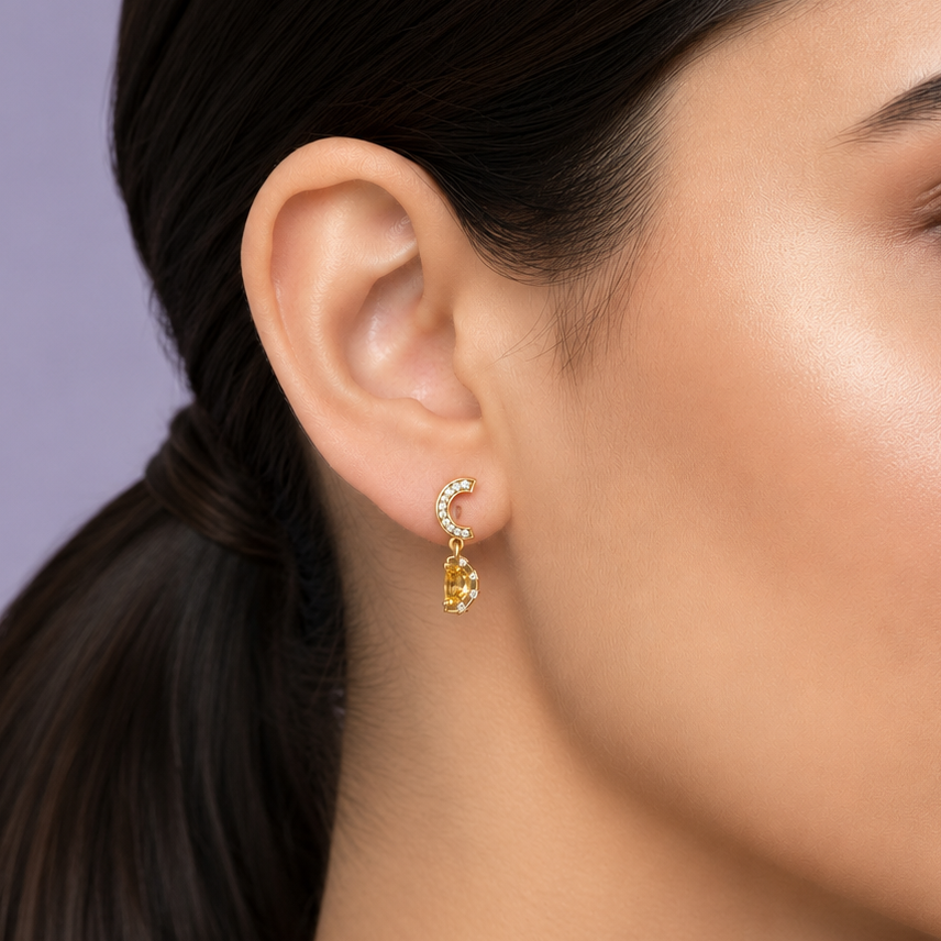 Dainty Golden Moon Gemstone 925 Silver Drops