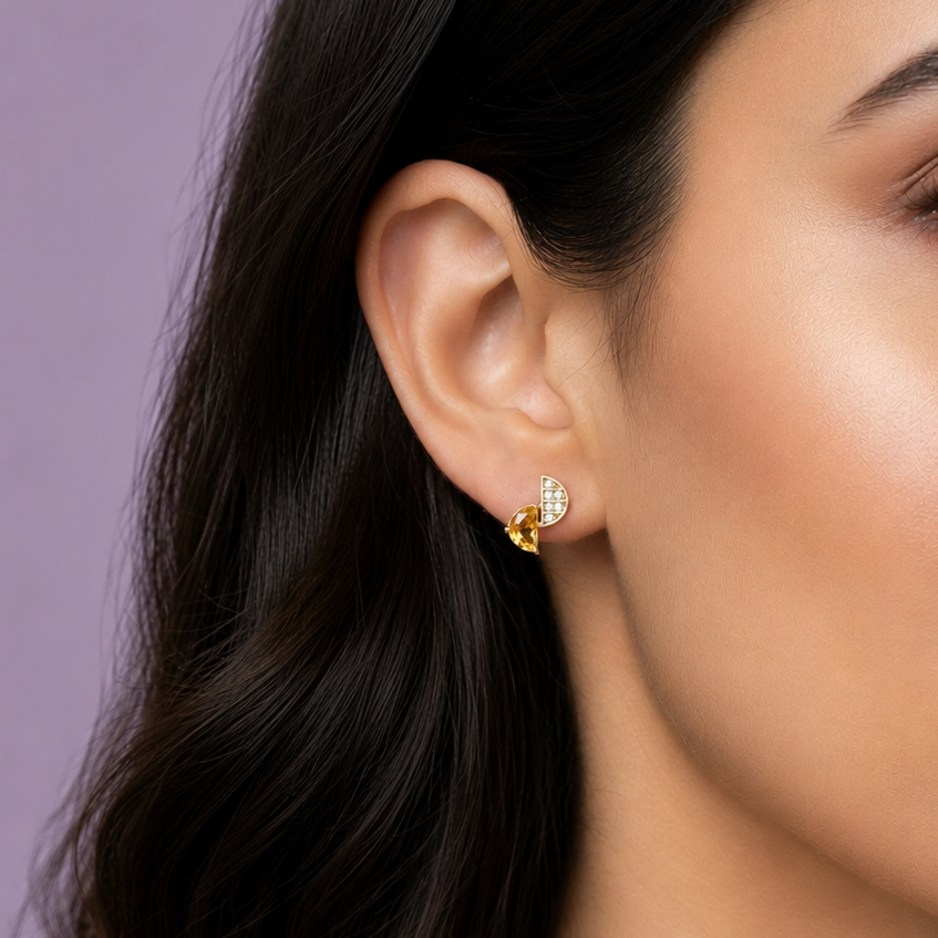 Radiant Split Moon Gemstone 925 Silver Studs