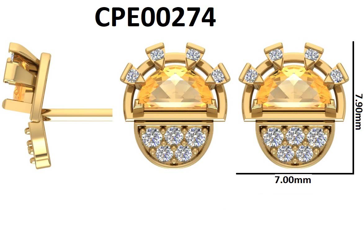 Classic Gilded Citrine Sun 925 Silver Studs