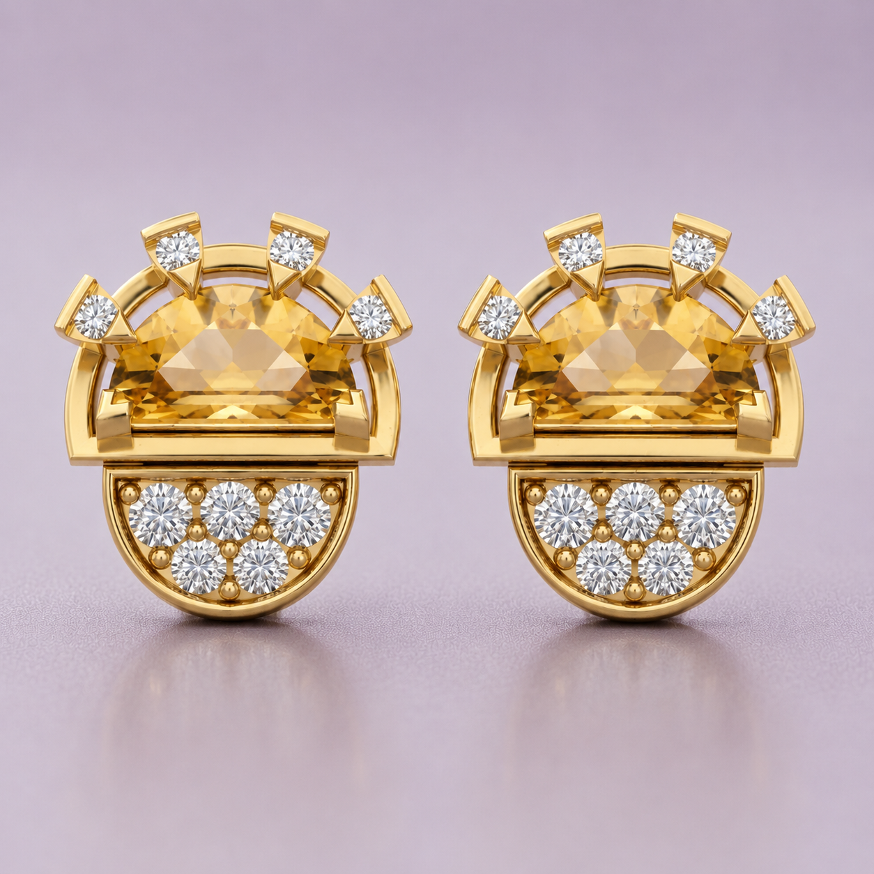 Classic Gilded Citrine Sun 925 Silver Studs