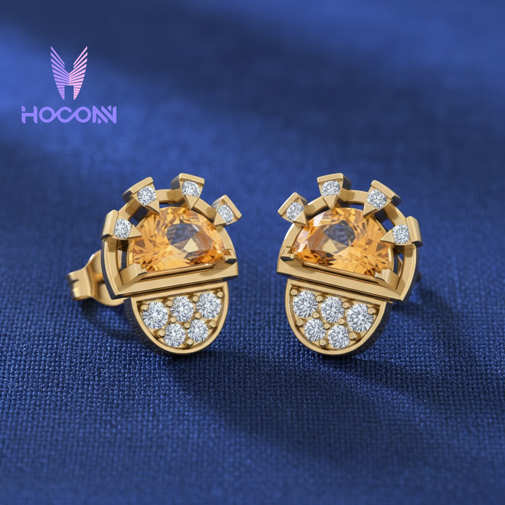 Classic Gilded Citrine Sun 925 Silver Studs