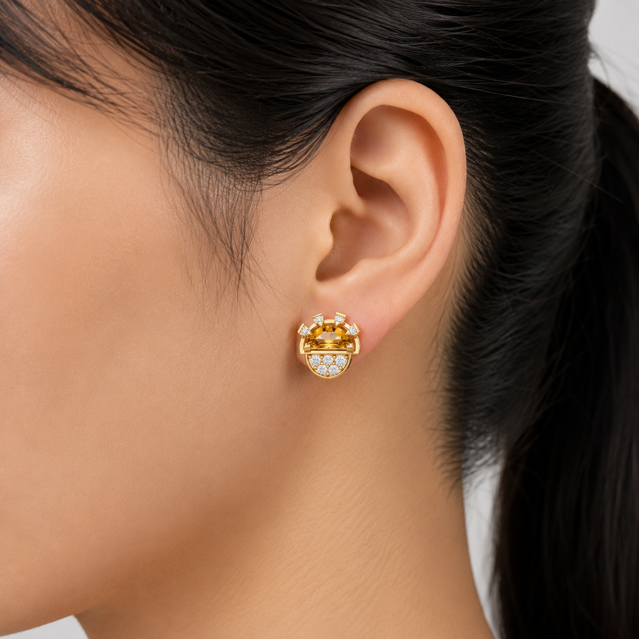 Classic Gilded Citrine Sun 925 Silver Studs