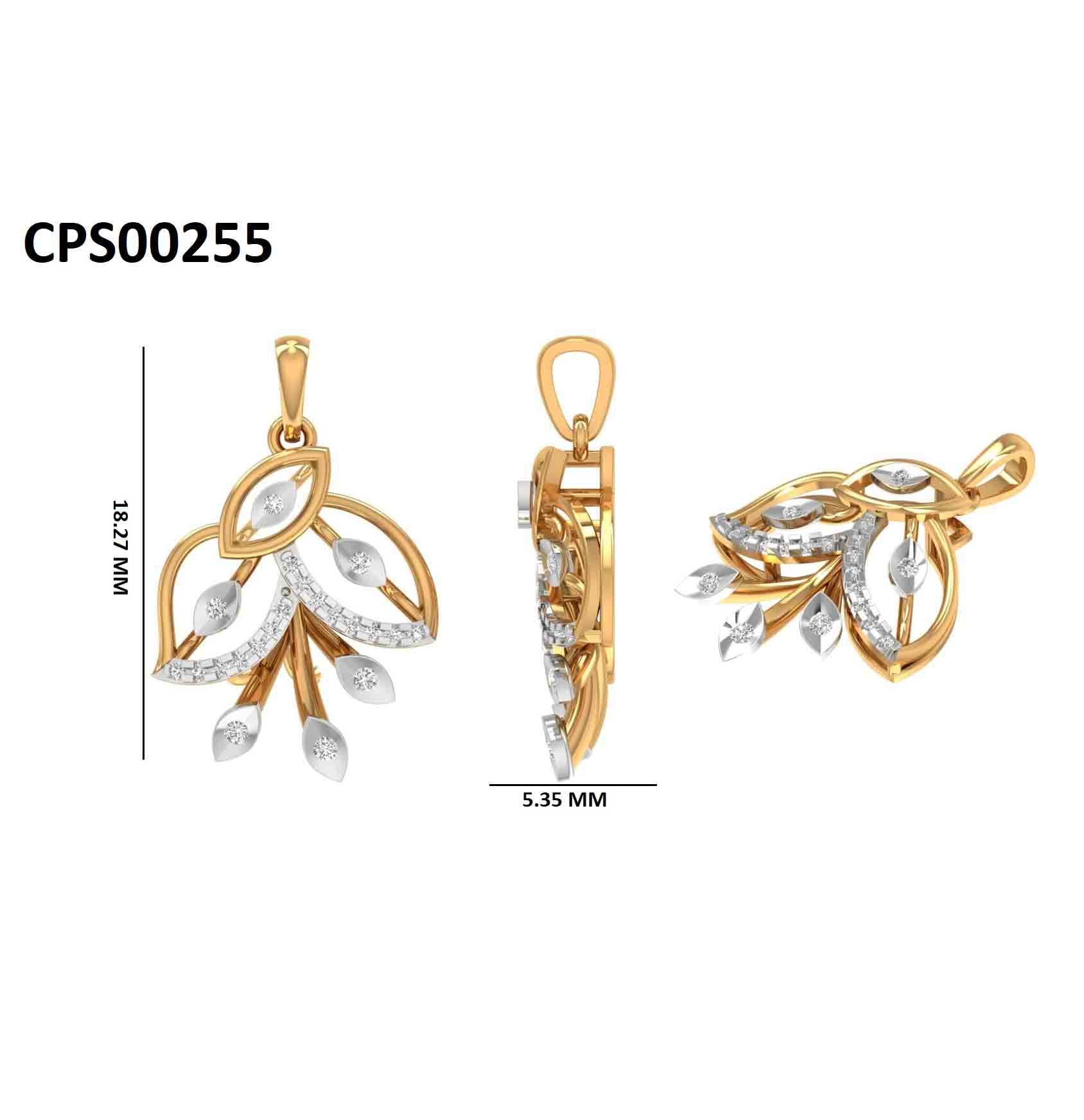 Gold Plated Leaf Curve Silver Diamond Pendant