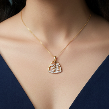 Marquise Leaf Diamond Silver Pendant | Gold Plated