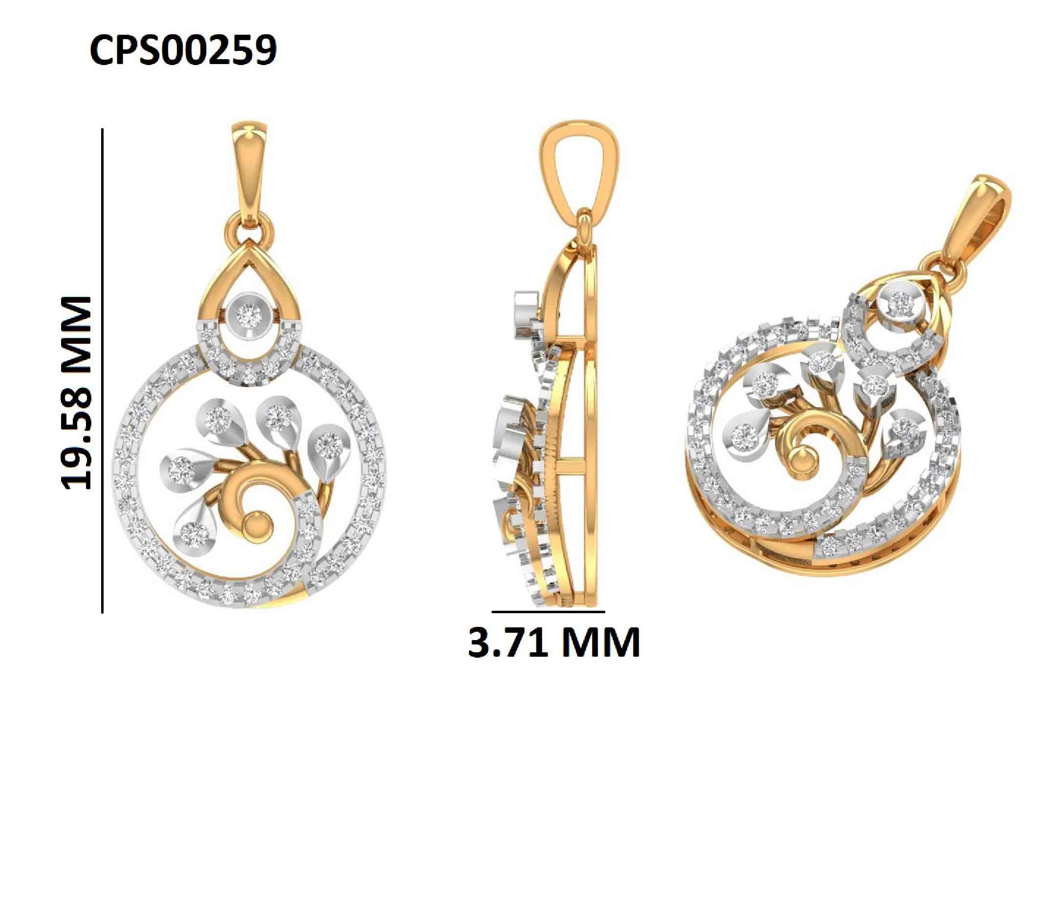 Diamond Swirl Leaf Gold Plated Silver Pendant