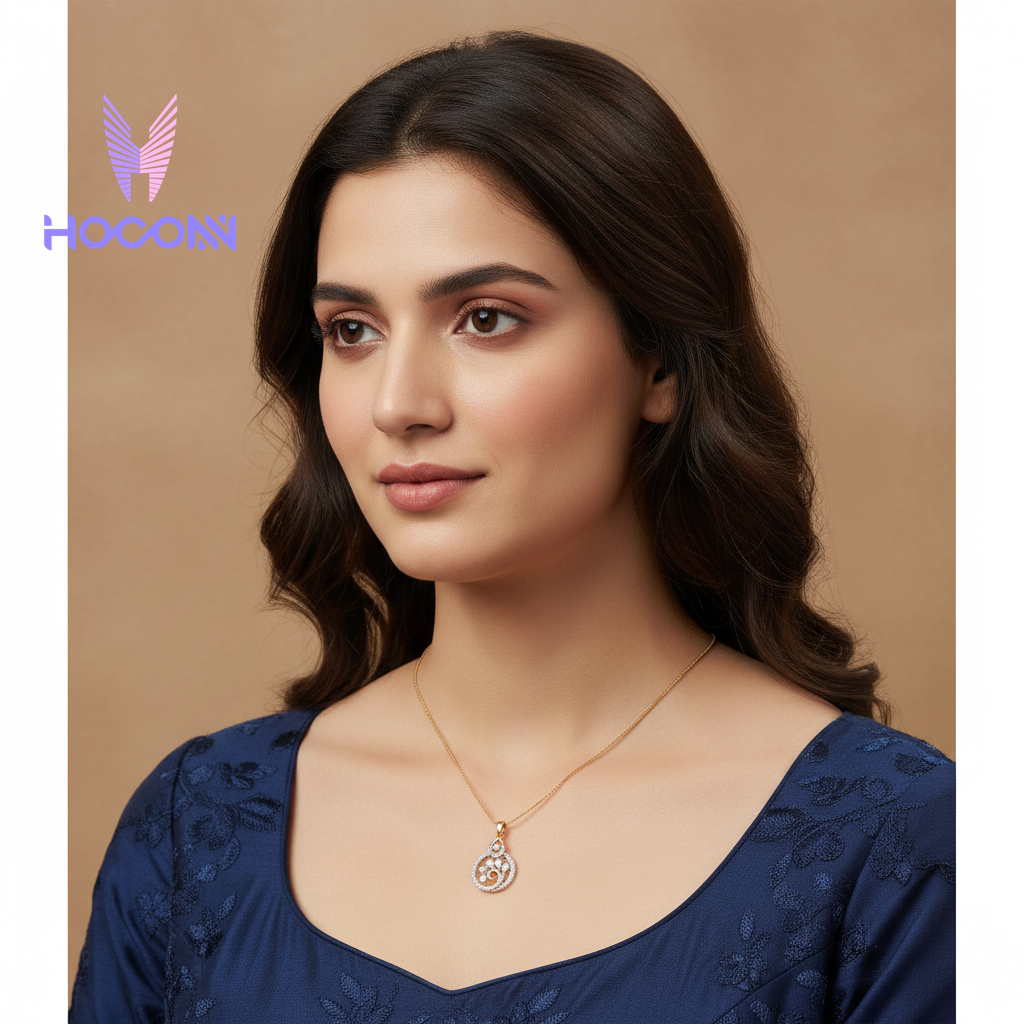 Diamond Swirl Leaf Gold Plated Silver Pendant