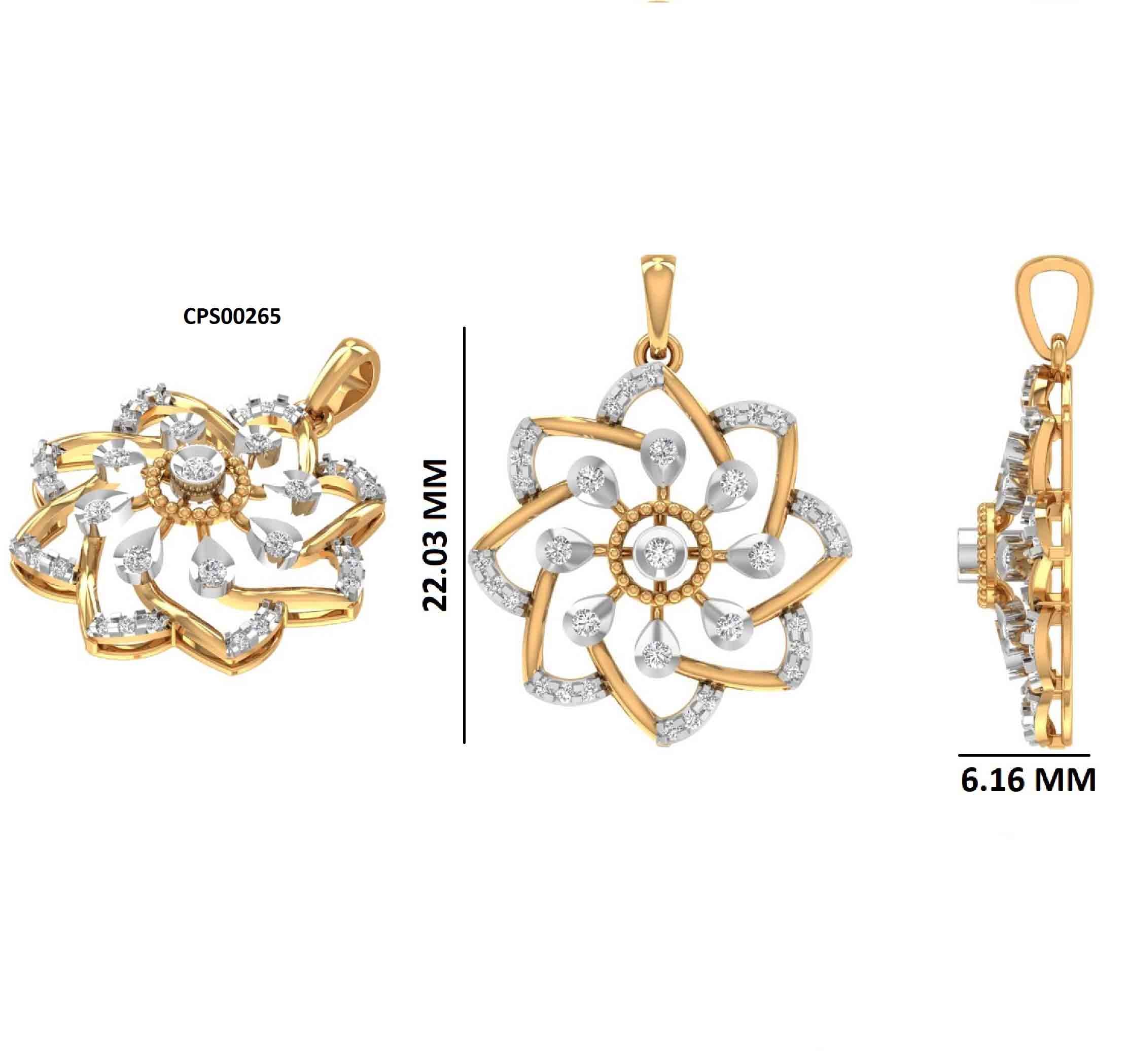 Rotating Flower Diamond Gold Plated  Silver Pendant