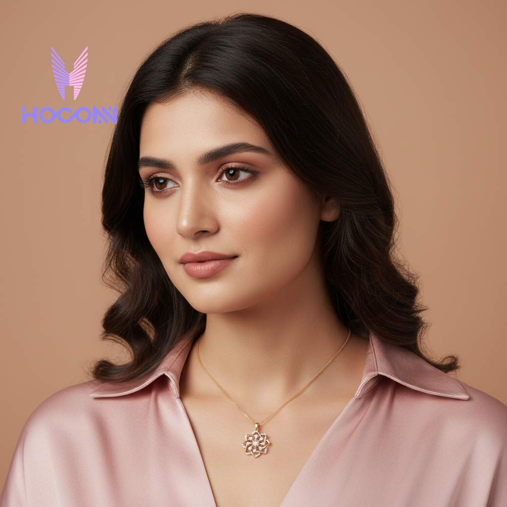 Rotating Flower Diamond Gold Plated  Silver Pendant