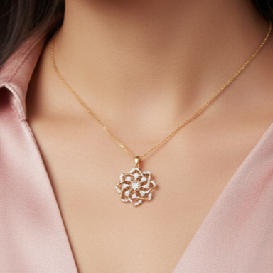 Rotating Flower Diamond Gold Plated  Silver Pendant