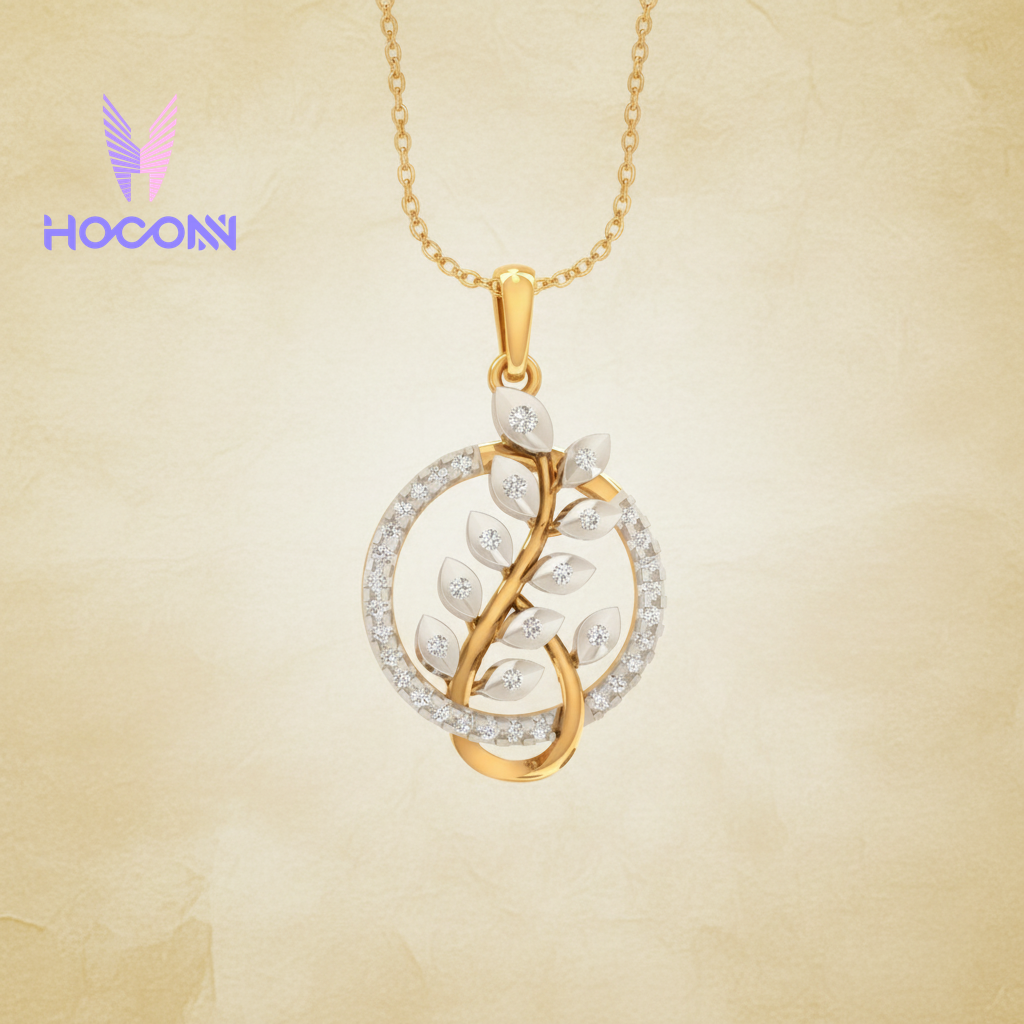 Artistic Leaf Swirl Gold Plated Silver Pendant