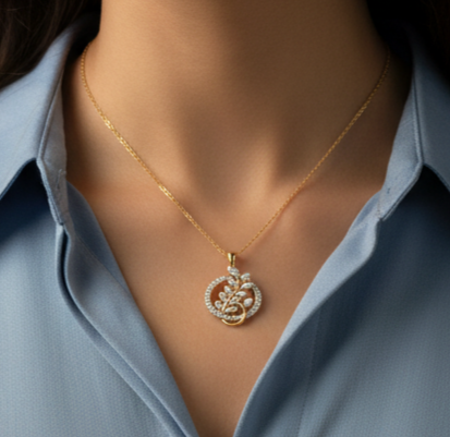 Artistic Leaf Swirl Gold Plated Silver Pendant