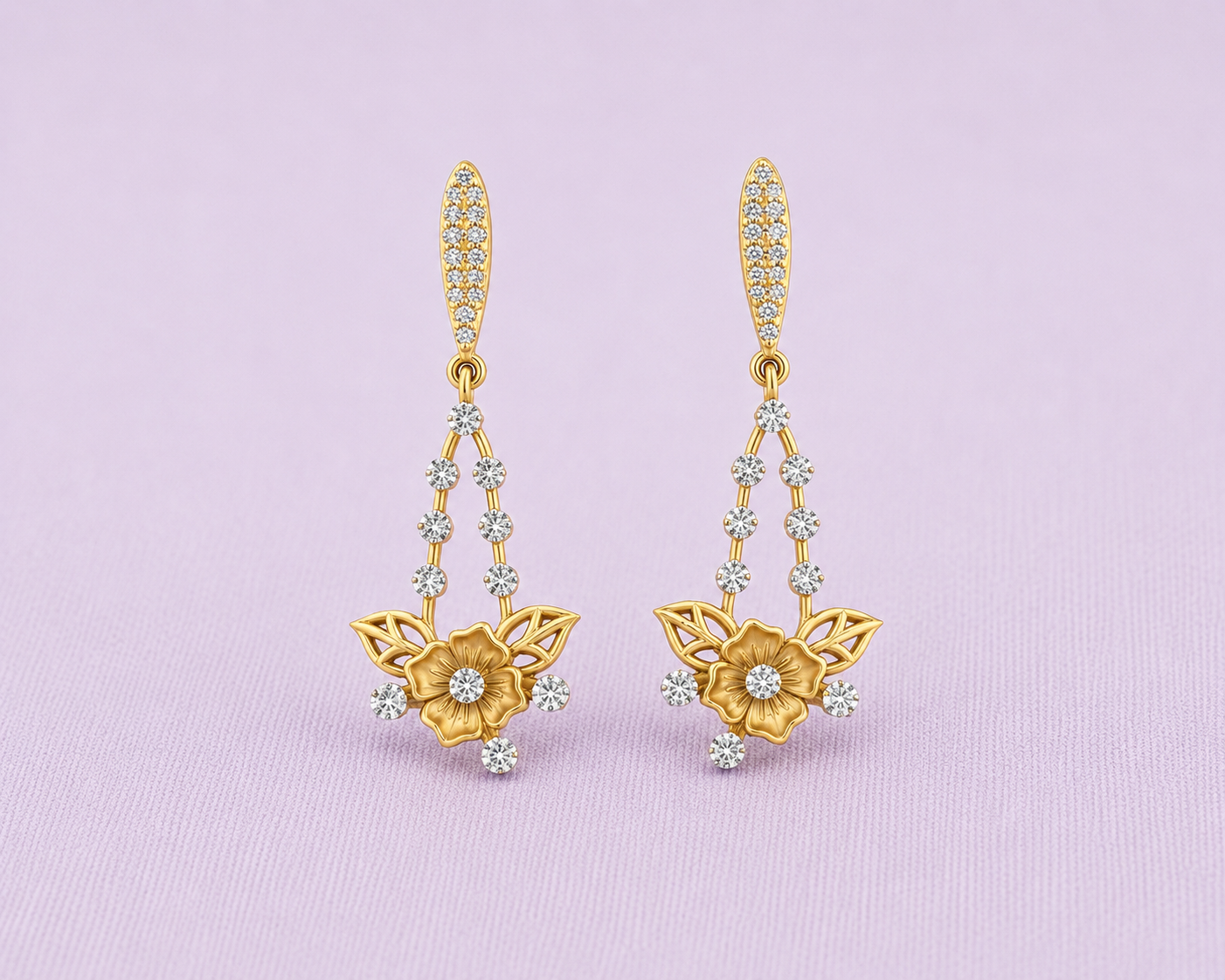 Bloom Style Diamond Dangle 925 Silver Earrings