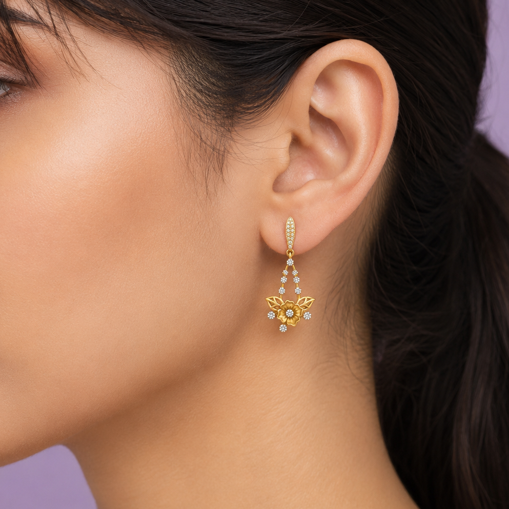 Bloom Style Diamond Dangle 925 Silver Earrings