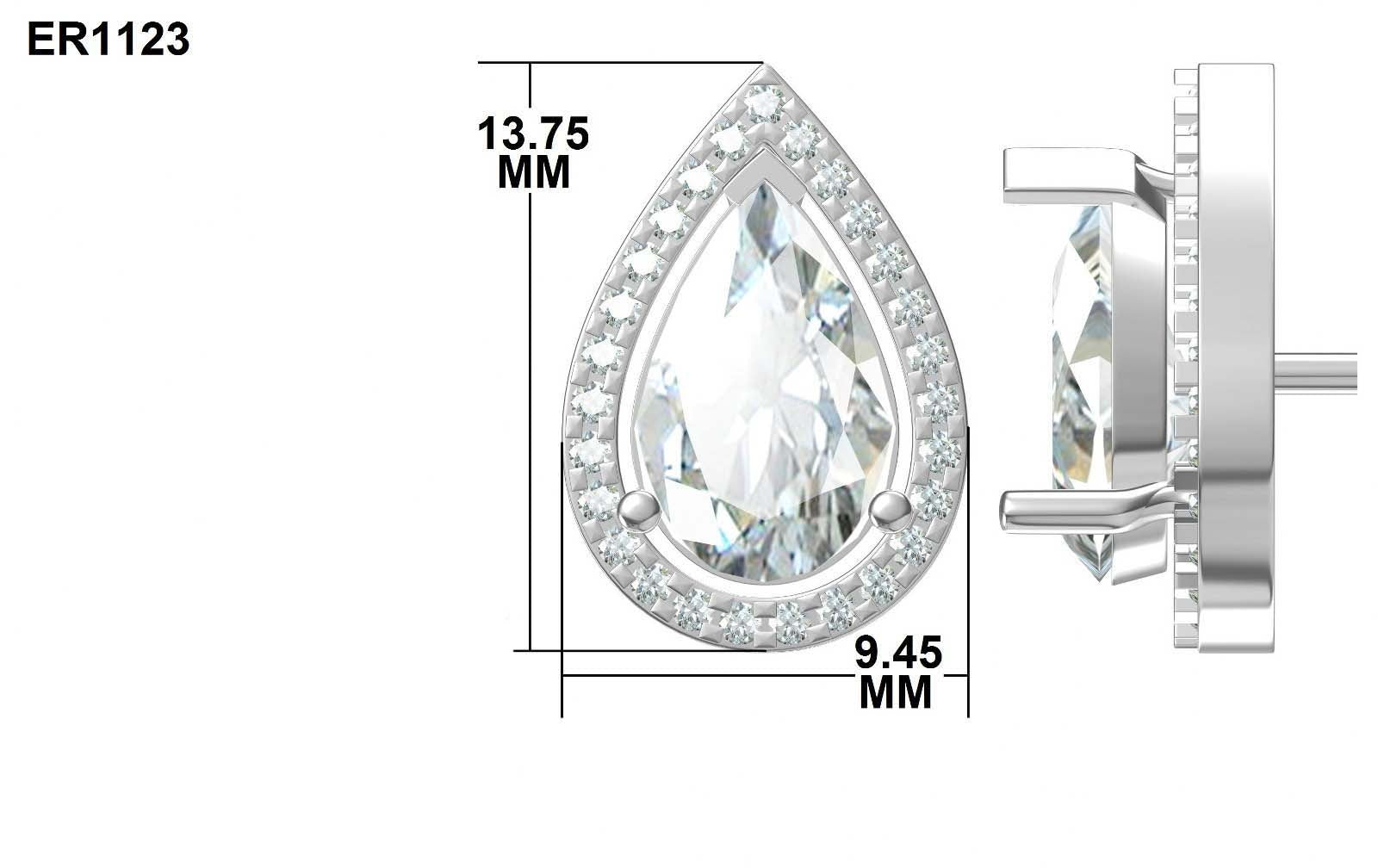 Minimalist Pear Diamond Halo 925 Silver Studs
