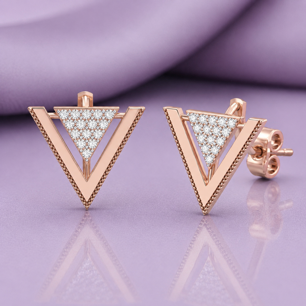 Bold V Edge Diamond 9+25 Silver Studs