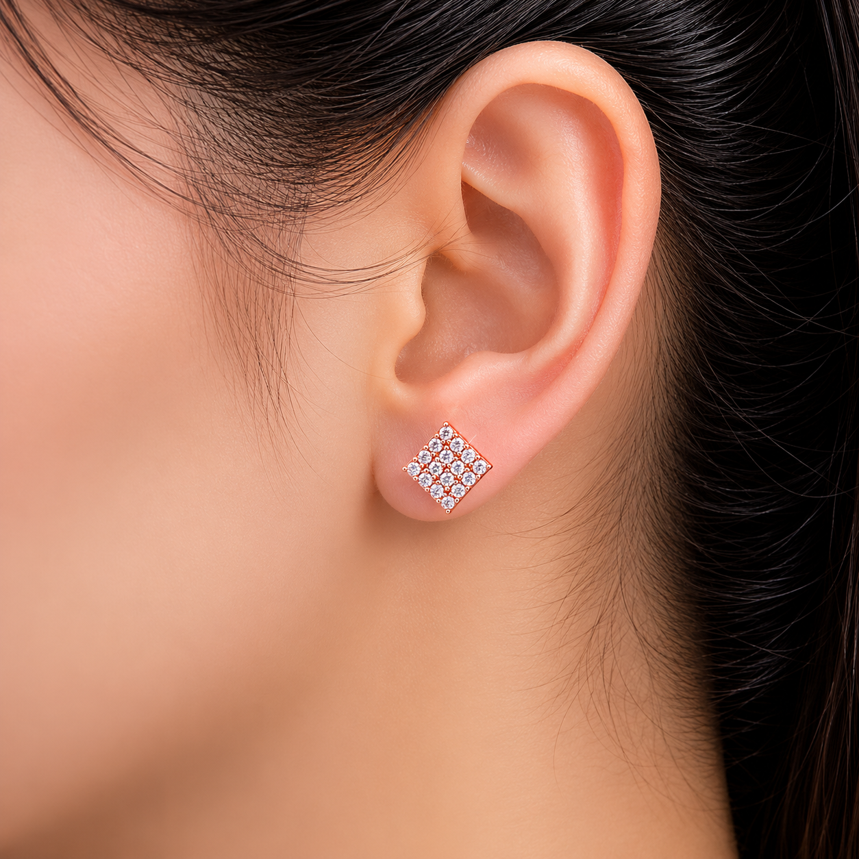 Blushing Rose Plated Diamond Clusters 925 Silver Studs