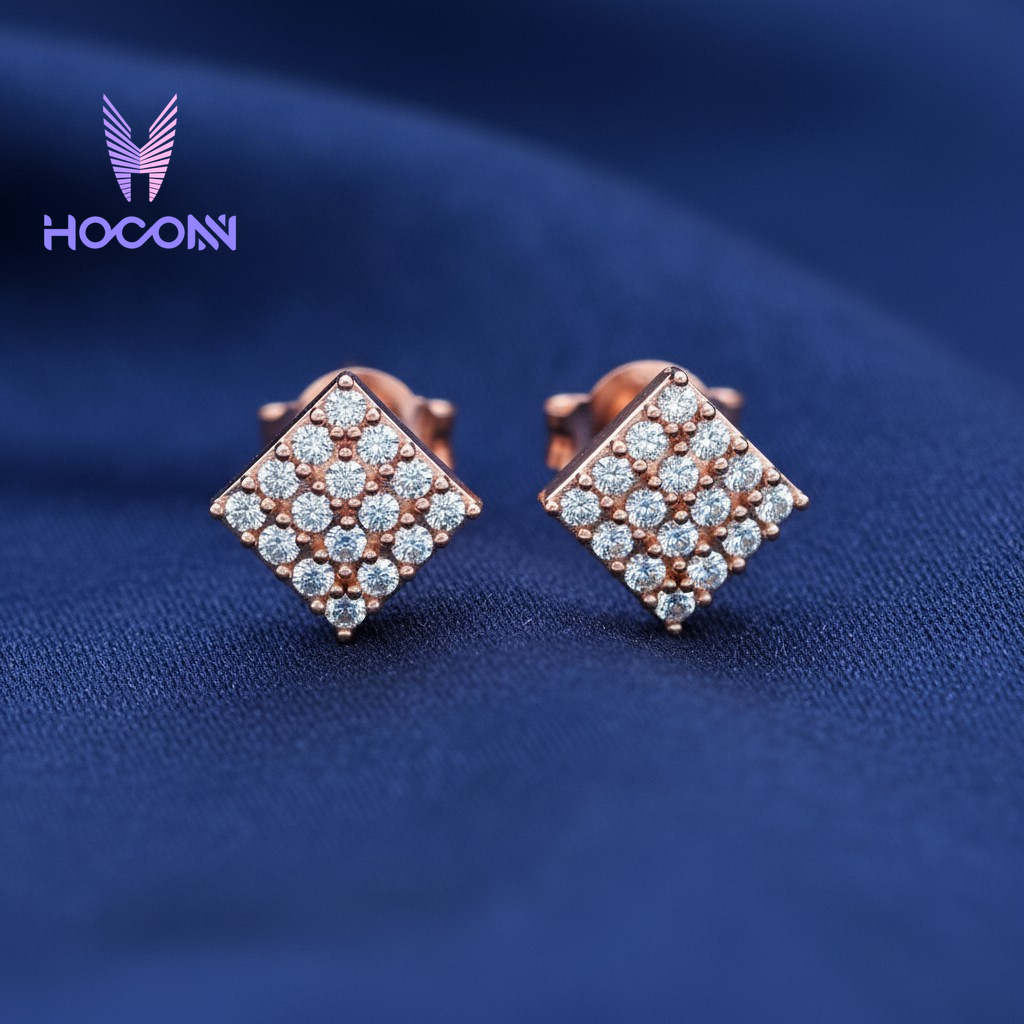 Blushing Rose Plated Diamond Clusters 925 Silver Studs