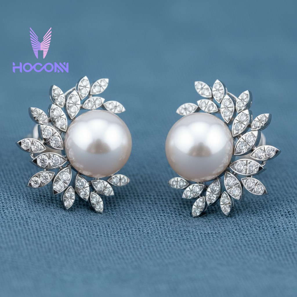 Glowing Pearl Moonburst Diamond 925 Silver Studs