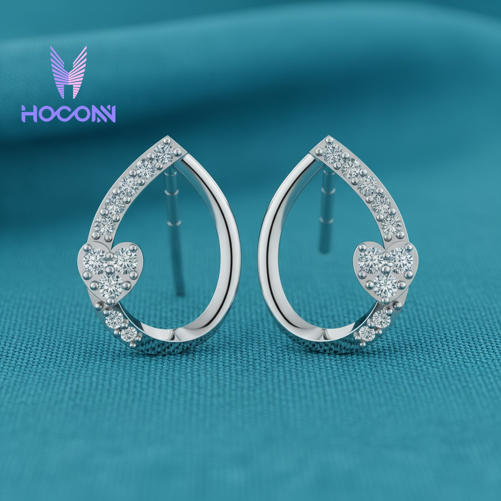 Diamond Heart Teardrop 925 Silver Stud Earrings