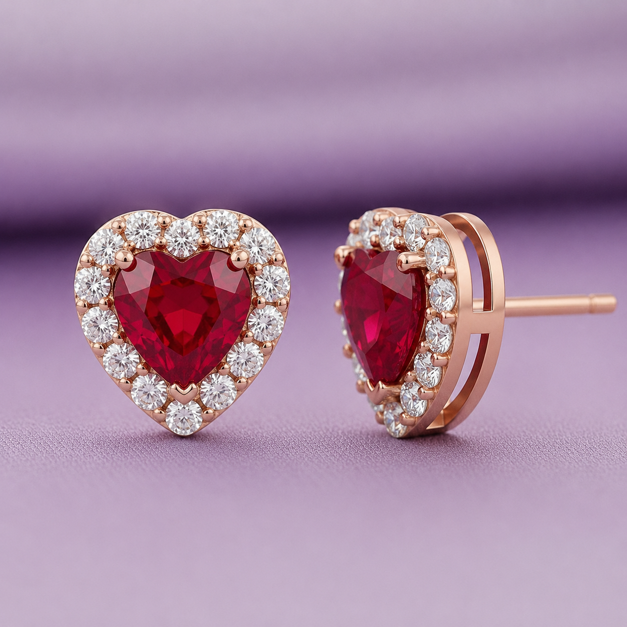 Blushing Ruby Heart Diamond 925 Silver Earrings