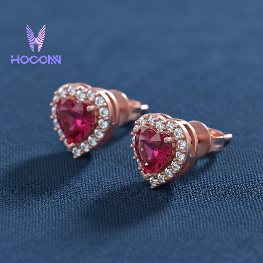 Blushing Ruby Heart Diamond 925 Silver Earrings