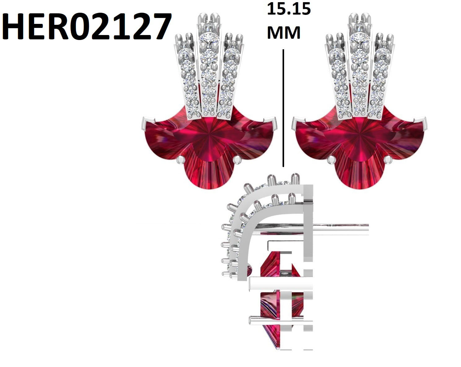 Royal Fan Garnet Diamond 925 Silver Earrings