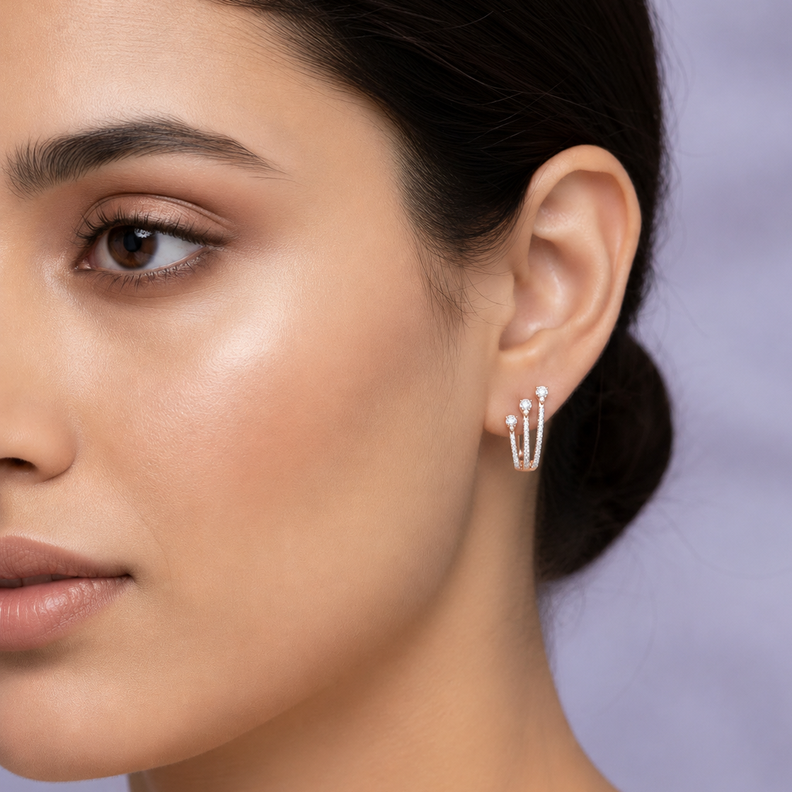 Triple Bar Diamond 925 Silver Studs