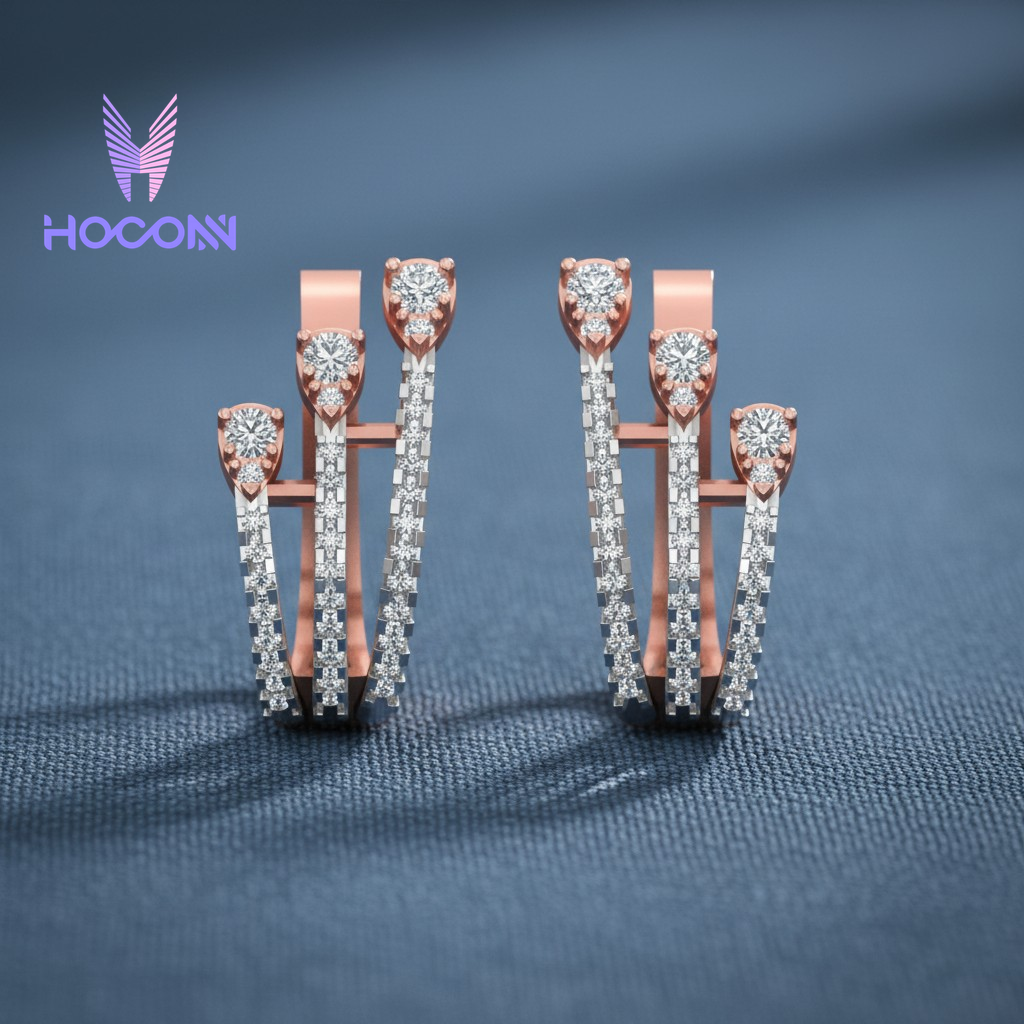 Triple Bar Diamond 925 Silver Studs