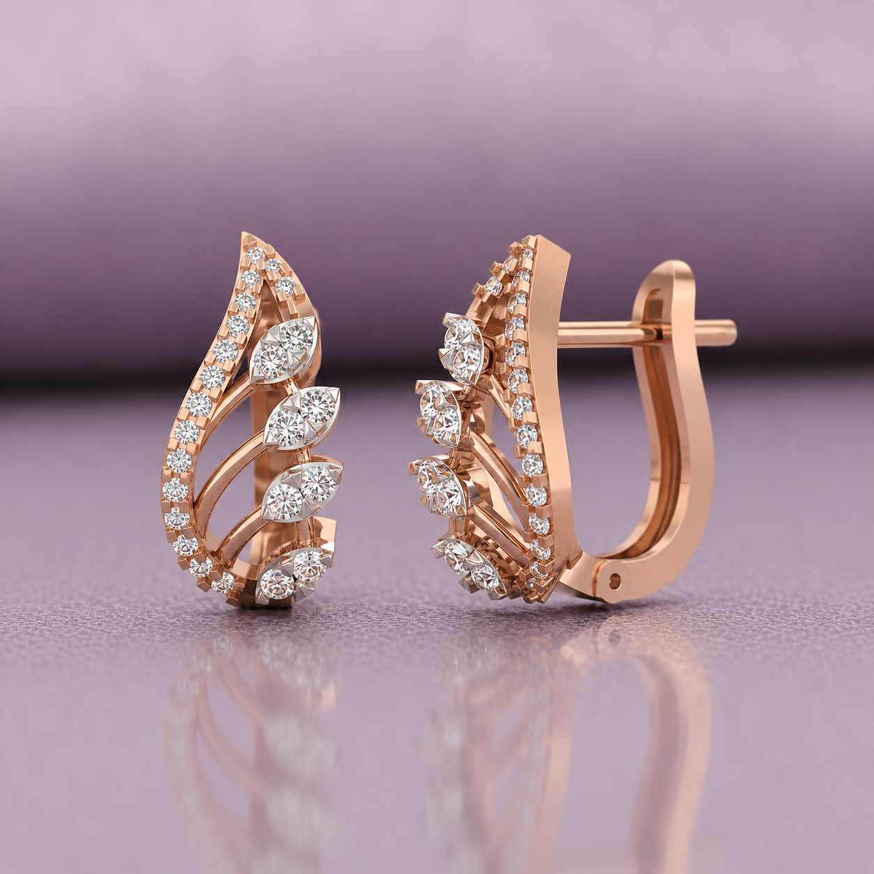 Open Leaf Style 925 Silver Hoop Earrings