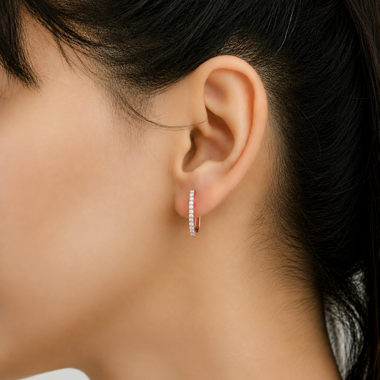 Slim Diamond Open Hoop 925 Silver Earrings