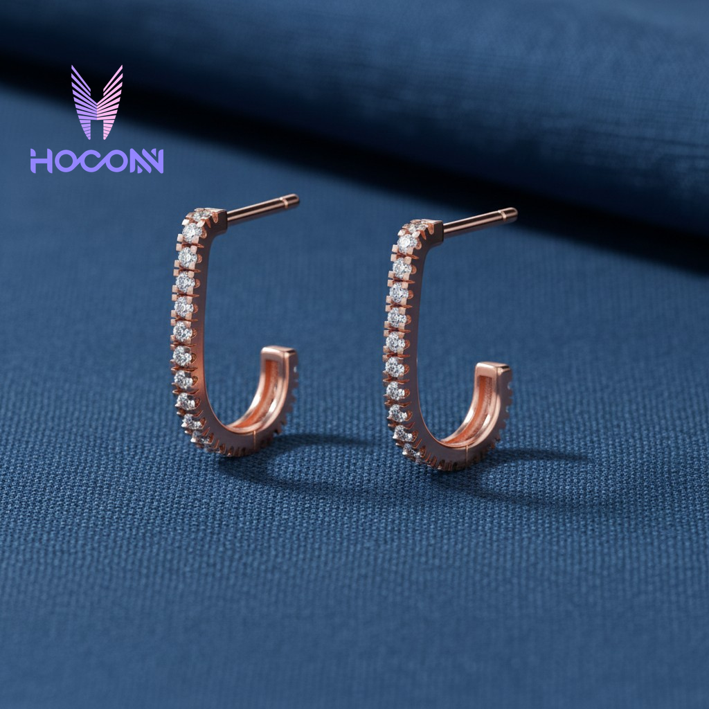 Slim Diamond Open Hoop 925 Silver Earrings