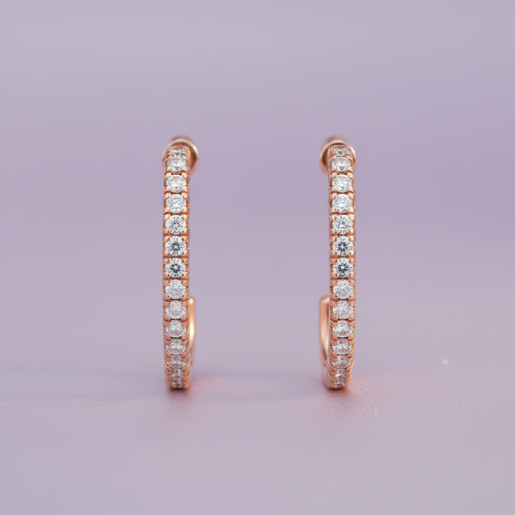 Slim Diamond Open Hoop 925 Silver Earrings