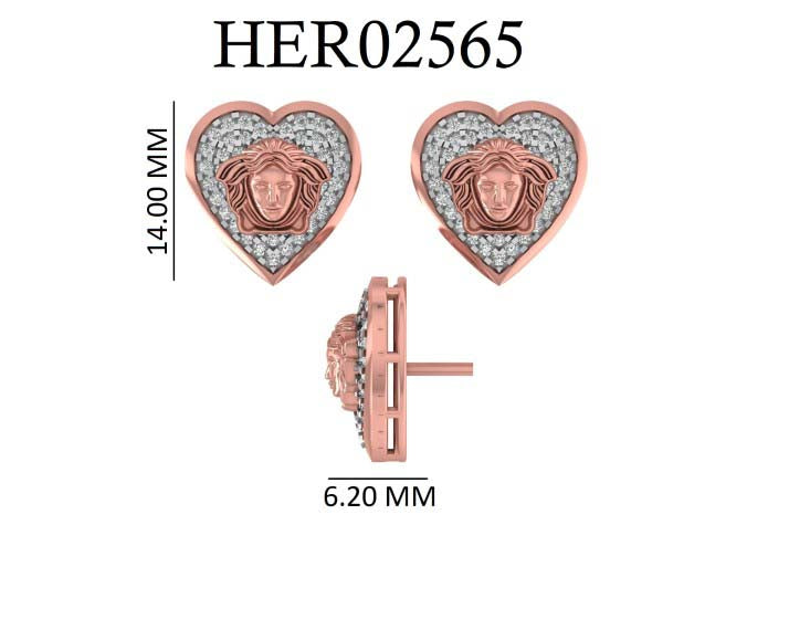 Medusa Heart 925 Silver Stud Earrings
