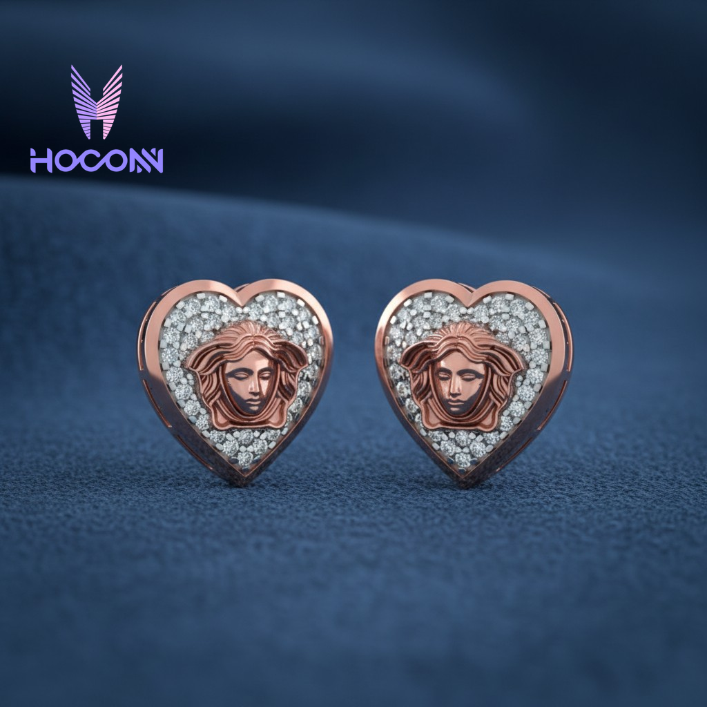 Medusa Heart 925 Silver Stud Earrings