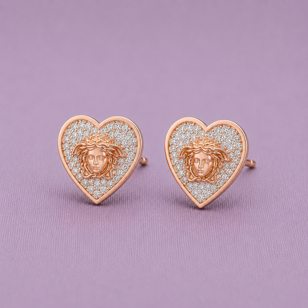 Medusa Heart 925 Silver Stud Earrings