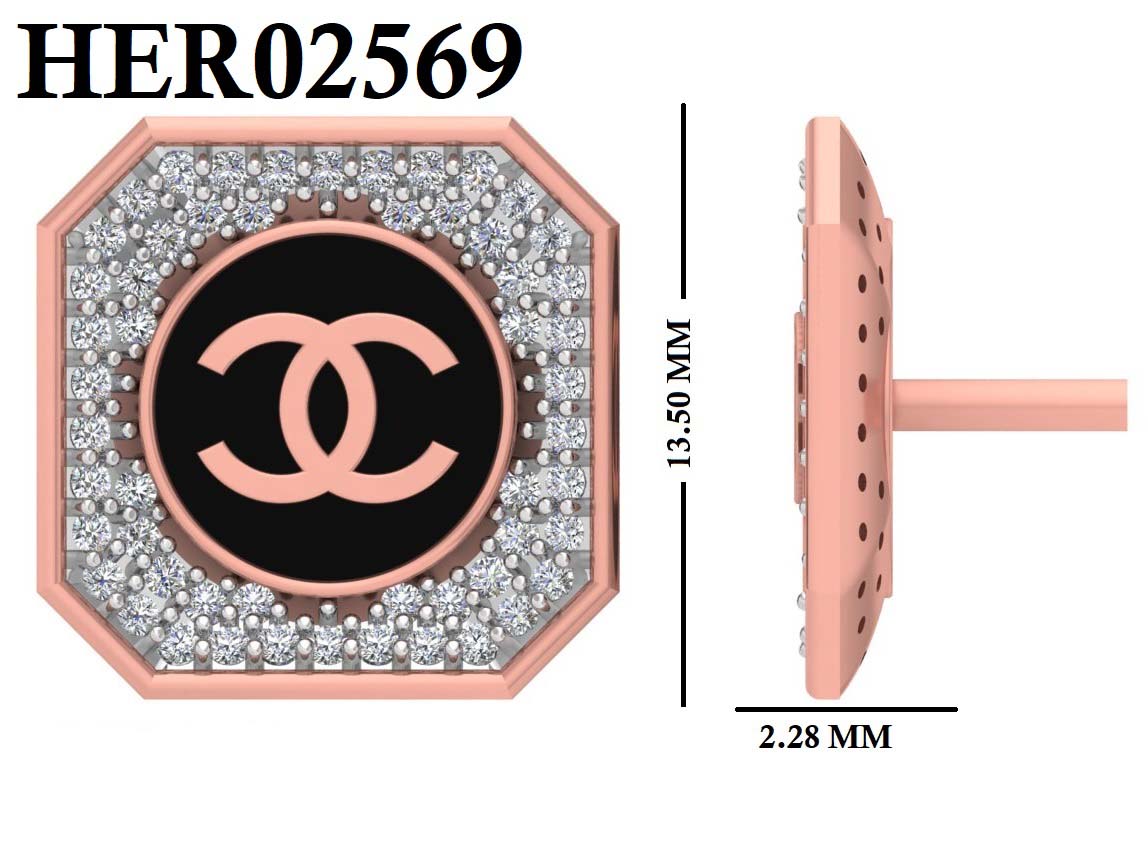 Chanel Logo Diamond Halo 925 Silver Studs
