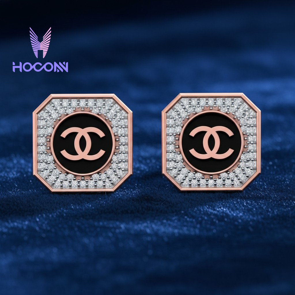Chanel Logo Diamond Halo 925 Silver Studs