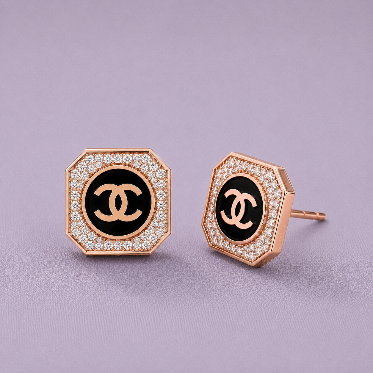 Chanel Logo Diamond Halo 925 Silver Studs